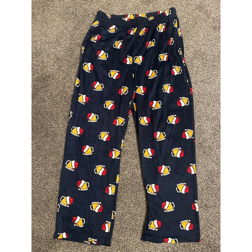 Men's Navy Yellow Beer Mug Christmas Pajama Pants Sleepwear